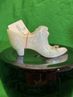 Vintage Fenton Cabbage Rose White Iridescent Slipper