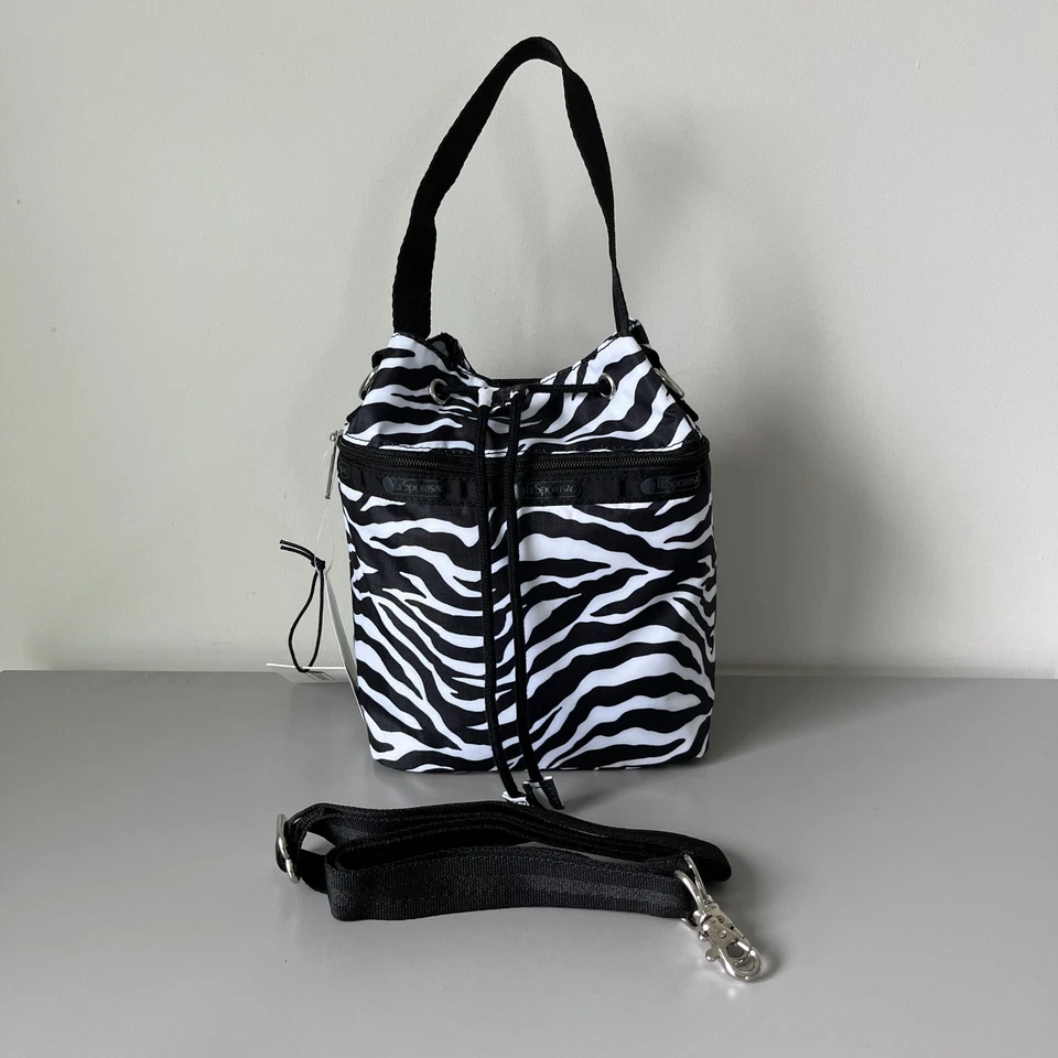 Bolso cubo Lesportsac estampado de cebra cuerda mediana nuevo con etiquetas