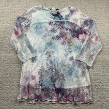 Keren Hart Shirt Womens Medium Multicolor Lace Floral Tunic 3/4 Sleeve Top