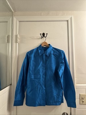 Alfani Petite Long Sleeve Silk Blouse Vibrant Blue