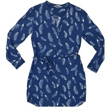 Banana Republic Blue Shift Dress Size 2 Cotton Blend Long Sleeve Feathers