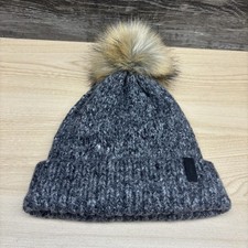 Bula Hat Beanie Fitted Gray Black Pom Pom Knit Fleece Lined Winter Womens