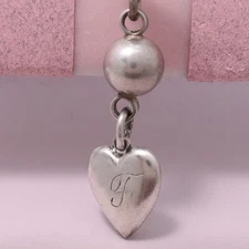 Antique Victorian Monogram "F" Heart Charm Sterling Silver Orb Pendant