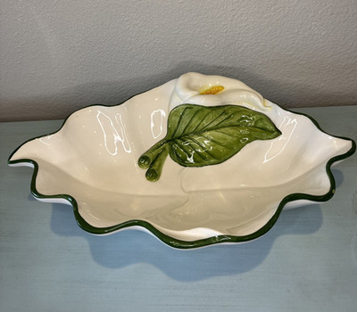 Vietri Calla Lily White Flower Platter Large Bowl Hand Painted Italy Majolica