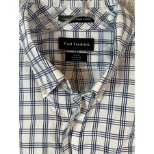 Paul Fredrick Mens 19 x 35 Classic Fit Cotton Windowpane Check Shirt White Prep