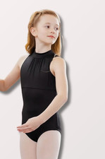NWT Body Wrappers Girls Gathered Mockneck Leotard in Black
