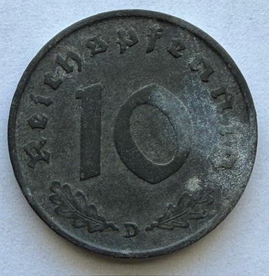 1941 GERMANY D 10 PFENNIG THIRD REICH COIN USED CIRCULATED WW2 GOOD CONDITION