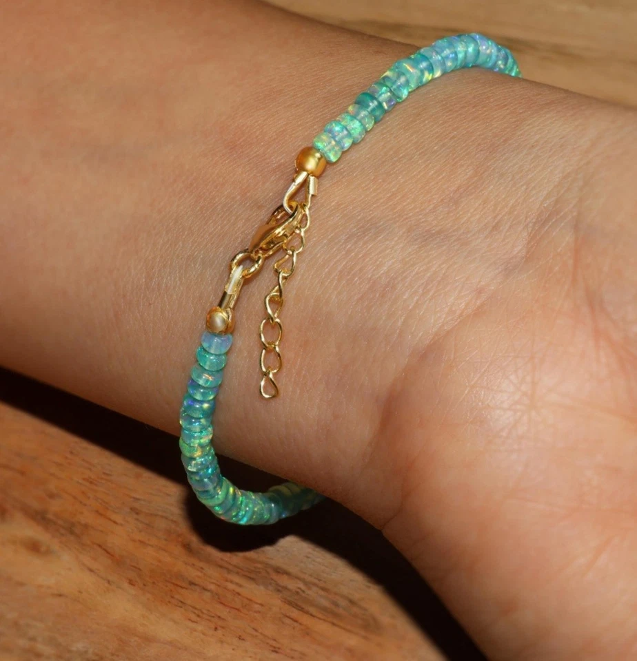 Collar de piedras preciosas de ópalo verde etíope natural de 6" cuentas facetadas de ópalo cuentas de 3-5 mm Foto 4 de 4