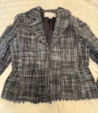 Doncaster 100 Silk Cropped Plaid Tweed Blazer Womens Sz 10 Classic Professional