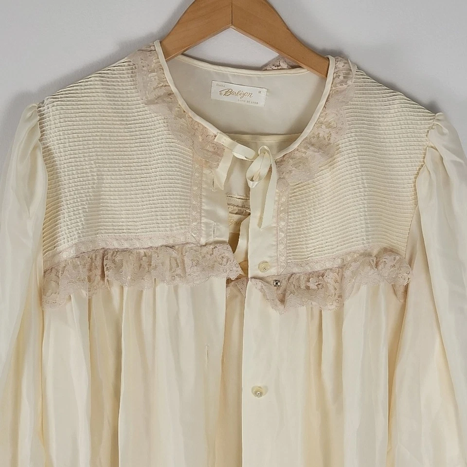 Barbizon Satén De Lys Diane Crema Encaje Peignoir Conjunto Bata Babydoll Camisón M Foto 4 de 4