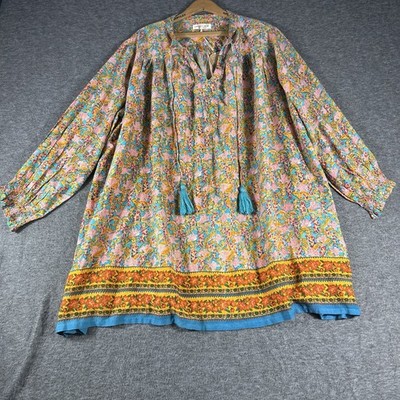 NWT Natural Life Dara Long Sleeve Tunic Mini Dress Festival Boho Floral Medium