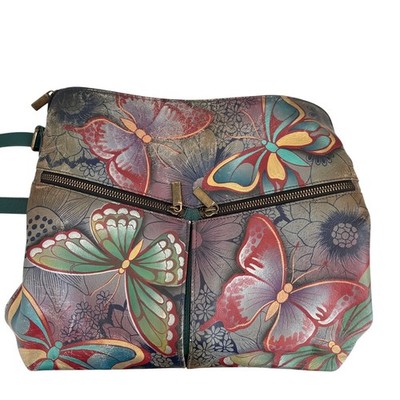 Anna by Anuschka Leather Butterfly Paradise Hand Painted Crossbody Handbag Boho