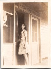 Vintage Snapshot Photo Young Woman Base Operations 1940s Military WWII Era