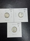 (3 Coins) 2- 1956 D 1- 1957 Silver Roosevelt Dimes