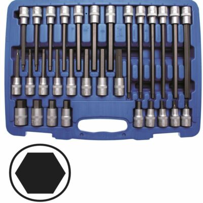 Bates Innensechskant-Bit-Steckschlüssel-Set 32-teilig – Mit 1/4", 3/8" & 1/2" Antrieb, Aus S2-Stahl, In Blauem Koffer (für SAE & Metrisch)