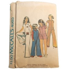 McCall's 4983 Pattern Girls' Jumpsuit with Three Iron-on Transfers Size 8 UC VTG