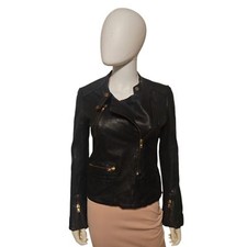 MAJE Lambskin Leather Jacket in Black Size 1