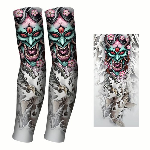 Tattoo Cooling Arm Sleeves Ice Silk Cycling Basketball UV Sun Protection Art Men - Picture 17 of 40