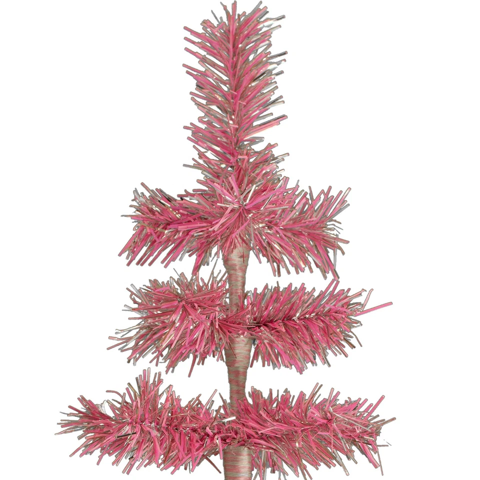 48in Pink and Silver Firework Tinsel Christmas Tree, Wood Metal Stand Included - Image 2 of 4