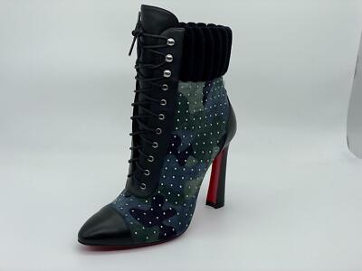 Christian Louboutin DAKITA 100 Studded Spike Camo Suede Boots Heel Booties  $1590