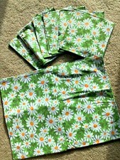 GREEN WHITE DAISY FLORAL RECTANGLE TABLECLOTH 6 FABRIC NAPKINS HOME DECOR 38x60