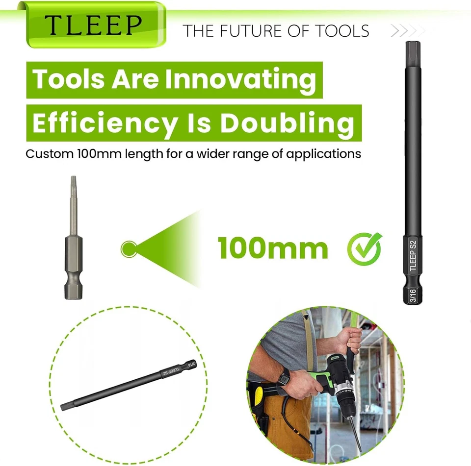 10 X Long 100MM 1/4 Inch Hex Head Allen Wrench Drill Bits, 5/16” to 5/64”, SAE,  - Image 4 of 4