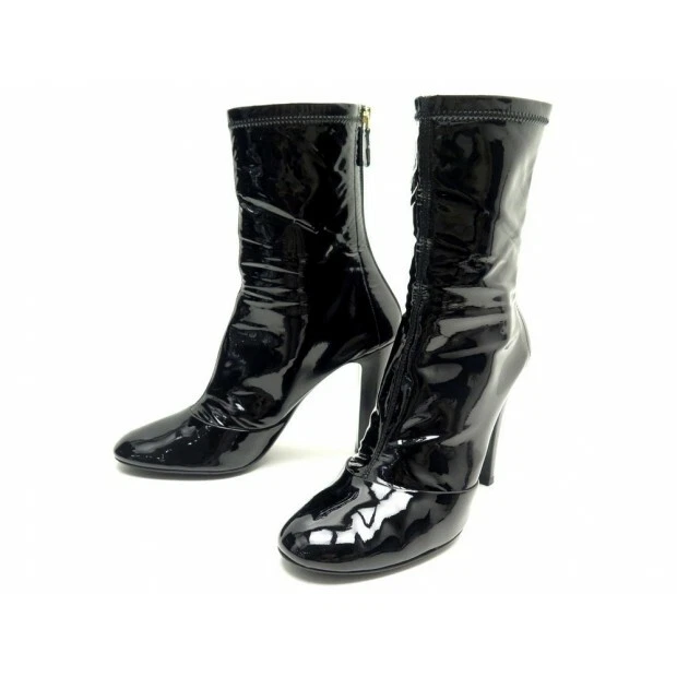 Chanel Black Leather Mid Length Calf CC Chain Logo Boots EU 39.5 US 8.5/9