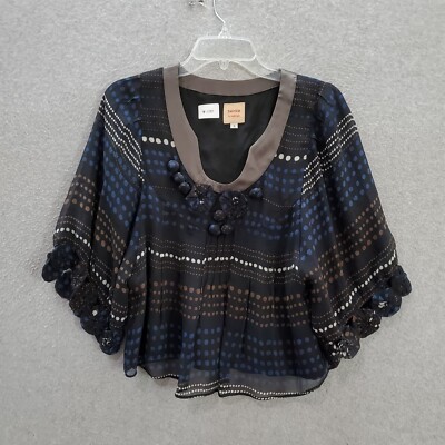 Twinkle by Wenlan Women Top 4 Black Sand Wash Silk Charmeuse Rosette Flowy