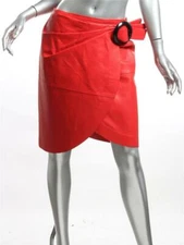 J.W. ANDERSON Womens Red Lambskin Leather Wrap Skirt US6 UK10 $1500 NEW TAGS