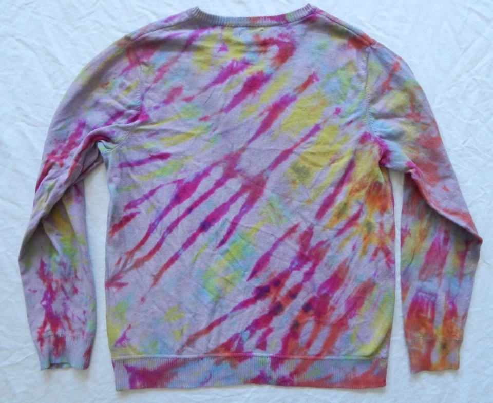 Suéter Pullover Tie Dye Rosa Amarillo Cuello en V Grande Para Hombre Algodón Hecho a Mano Rayas Foto 2 de 4