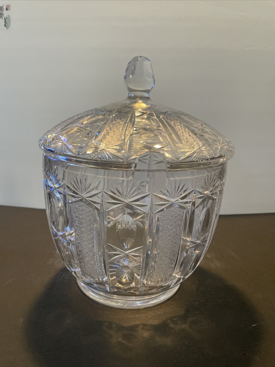 Vintage Bohemia Cut Crystal Bowl with Lid Extra Large Punch Bowl