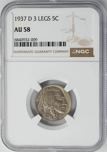 1937-D Buffalo Nickel 5c 3 Legs AU58 NGC 949495-50