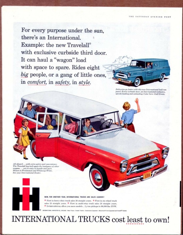 1958 INTERNATIONAL TRAVELALL TRUCK Orig Vintage Color Truck Promo Ad
