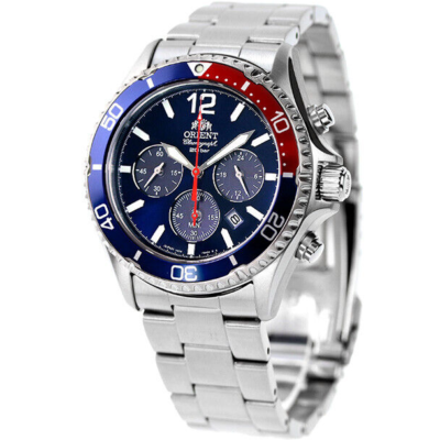 ORIENT Mako RN-TX0201L Chronograph Solar Watch Pepsi Bezel Blue