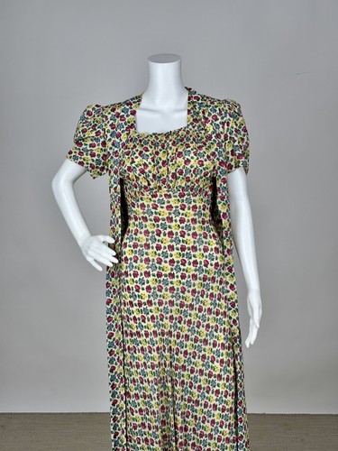 Antique 1930s 1940s Floral Print Rayon Slip & Dressing Robe Pink Blue green - Picture 2 of 18