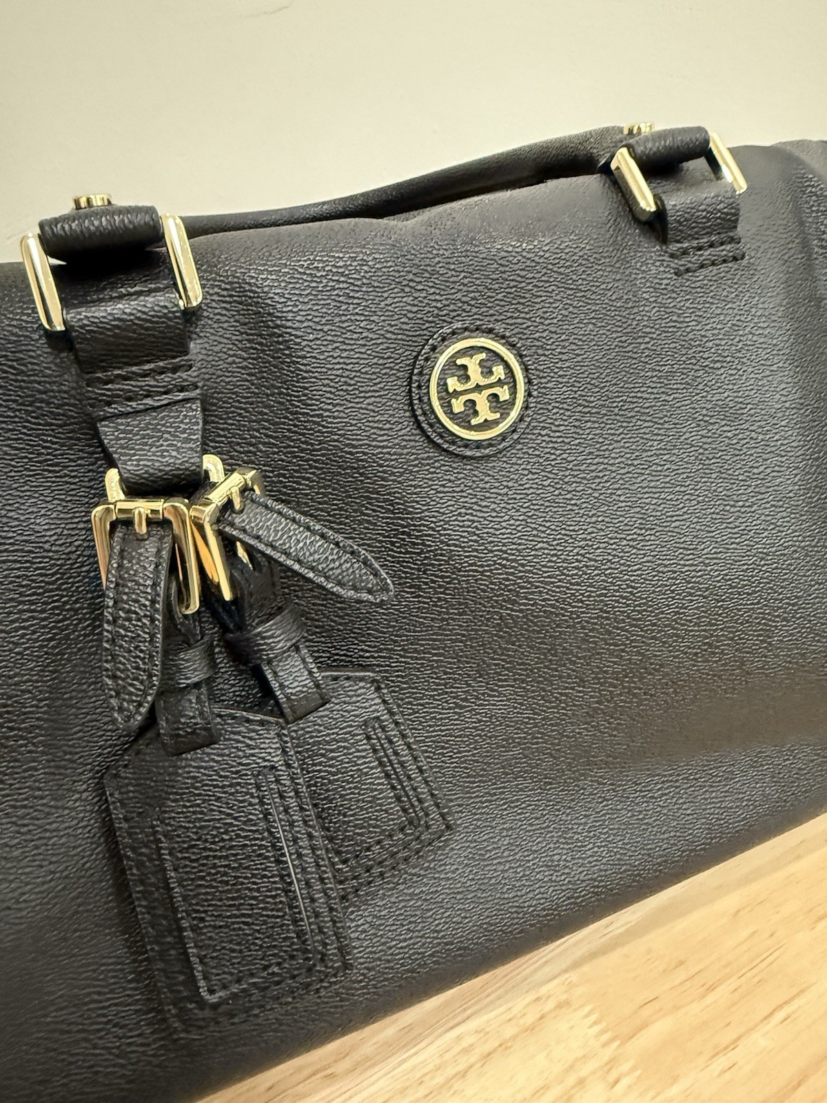 Tory Burch Black Leather Roslyn Satchel Shoulder Bag Gold Hardware thumbnail 10