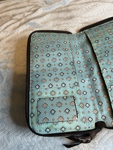 Vera Bradley Java blau Reise Organizer Geldbörse Reisepass braun türkis Reißverschluss 997C - Bild 4 von 6