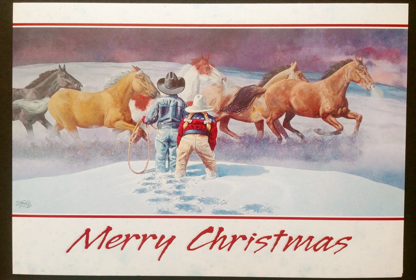 "Western Kiddos" (4) Leanin Tree Christmas, New YR Cards, New With (4) Envelopes