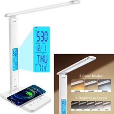 LED Desk Lamp with Wireless Charger, USB Charging Port, Adjustable Foldable ​Tab