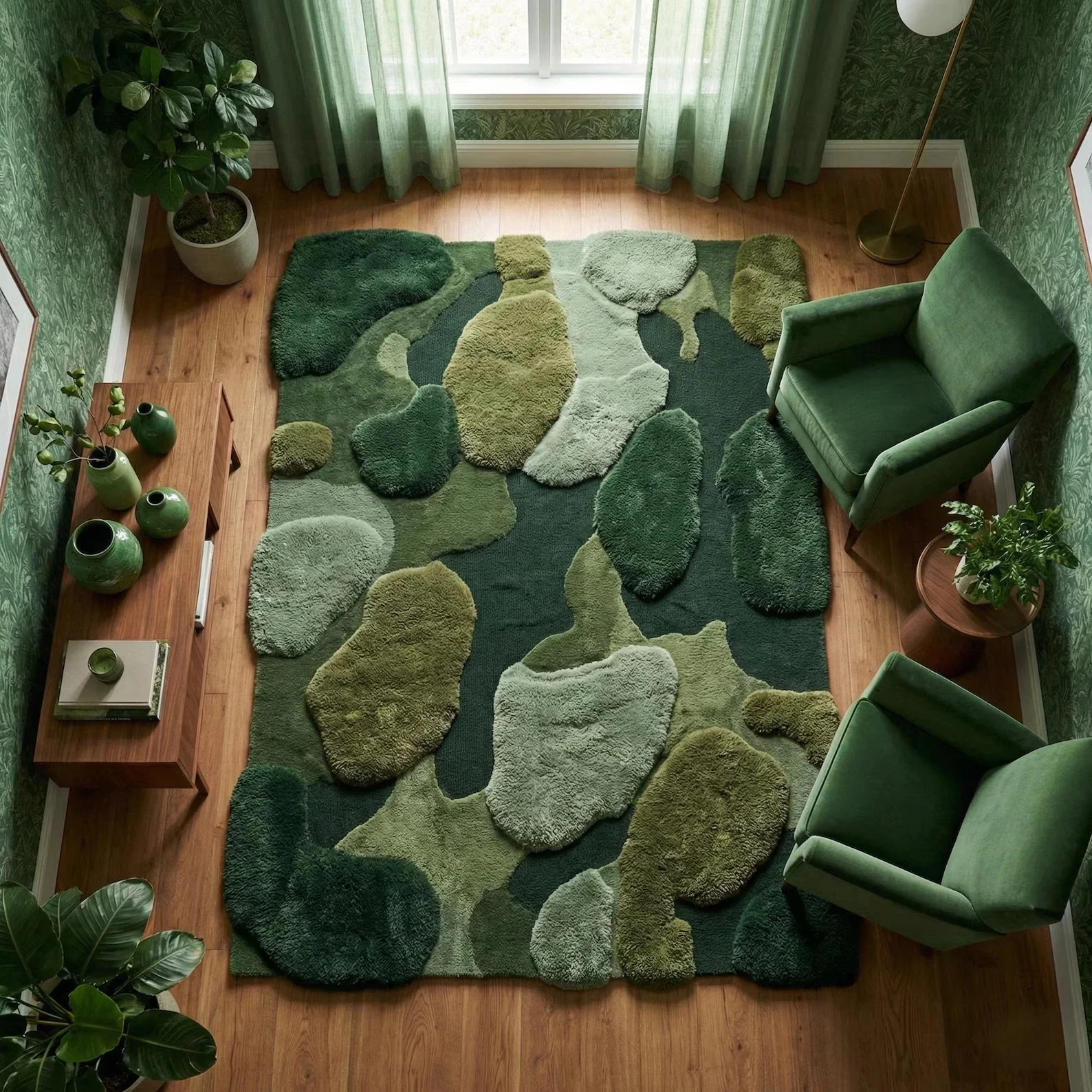 Moss Rug Hand Tufted Green Abstract Soft Modern Living Room Area Carpet 6x9