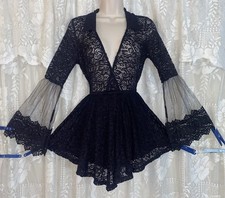 NWT Vtg M L BLACK Fancy Goth Girl ROMPER skirted NYLON TEDDY Bodysuit Nightie