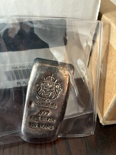 100 Gram Cast Silver Bar by Scottsdale Mint .999 Silver Bullion