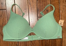 Victoria's Secret Pink Green Textured Push Up Underwire Bikini Top Large NWT
