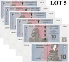 Zimbabwe 10 Zig 2024 P 110 UNC 1/20 Bundle Lot 5 pcs AA First Prefix NR
