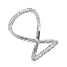 Rhodium Plated Sterling Silver 925 Curved Infinity Shaped CZ Ring Band Sizes 6-9