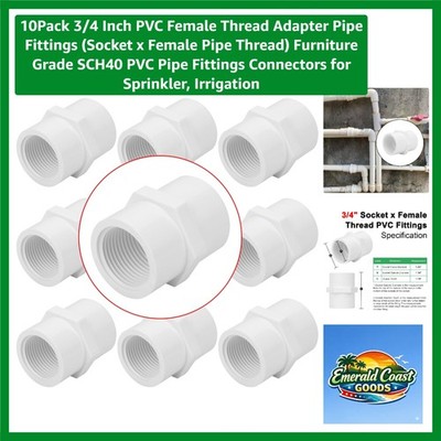 10Pack 3/4 Inch PVC Female Thread Adapter Pipe Fittings Socket x Female Pipe ...