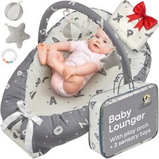Portable Baby Lounger w/Removable Arch  3 Toys - Newborn Infant Floor Dock