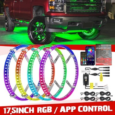 4x 17.5'' Remote APP RGB Color Change Multi-function LED Wheel Rings Rim Lights
