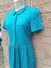 Seasalt Teal Green Blue Organic Cotton Polka Dot Mainland Dress UK 8 EU 36 USA 4