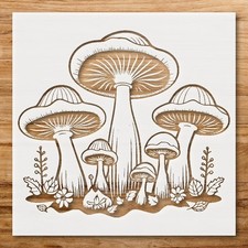 Detailed Mushroom and Foliage Stencil Design for Crafting Projects Digital Fi  